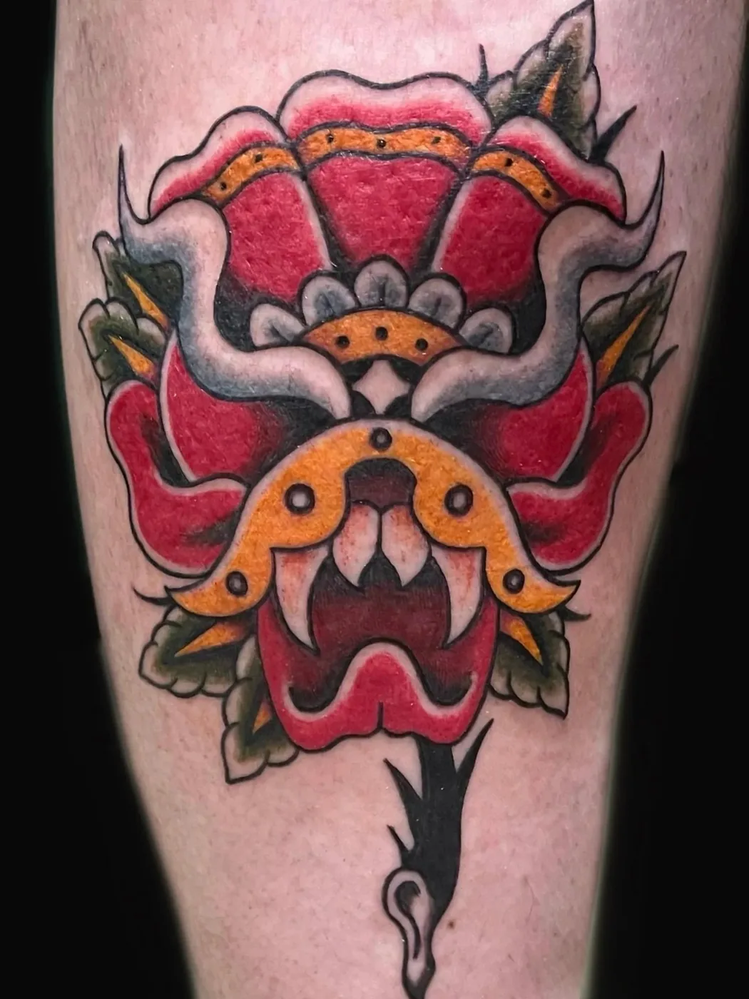 Monster rose thigh piece by Ky Bell, Alliance Tattoo Eugene Oregon